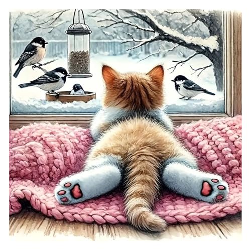 GLIDIAM Diamond Painting Katze Vogel, Diamant Malerei Bilder Tiere Fenster, 30x30cm DIY Full Drill Basteln Erwachsene, Mosaik Stickerei Kreuzstich Geschenk für Wanddeko Wohnzimmer Schlafzimmer GLIDIAM Diamond Painting Katze Vogel, Diamant Malerei Bilder Tiere Fenster, 30x30cm DIY Full Drill Basteln Erwachsene, Mosaik Stickerei Kreuzstich Geschenk für Wanddeko Wohnzimmer Schlafzimmer von GLIDIAM
