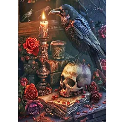 GLIDIAM Diamond Painting Totenkopf Rosen Skull Krähe, Diamant Malerei Bilder Gothic Horror, 30x40cm DIY Full Drill Basteln Erwachsene, Mosaik Stickerei Kreuzstich Geschenk für Wanddeko Wohnzimmer GLIDIAM Diamond Painting Totenkopf Rosen Skull Krähe, Diamant Malerei Bilder Gothic Horror, 30x40cm DIY Full Drill Basteln Erwachsene, Mosaik Stickerei Kreuzstich Geschenk für Wanddeko Wohnzimmer von GLIDIAM
