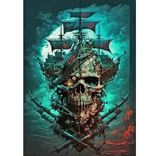 GLIDIAM Diamond Painting Totenkopf Skull Schiff, Diamant Malerei Bilder Gothic Horror Halloween, 30x40cm DIY Full Drill Basteln Erwachsene, Mosaik Stickerei Kreuzstich Geschenk für Wanddeko Wohnzimmer GLIDIAM Diamond Painting Totenkopf Skull Schiff, Diamant Malerei Bilder Gothic Horror Halloween, 30x40cm DIY Full Drill Basteln Erwachsene, Mosaik Stickerei Kreuzstich Geschenk für Wanddeko Wohnzimmer von GLIDIAM