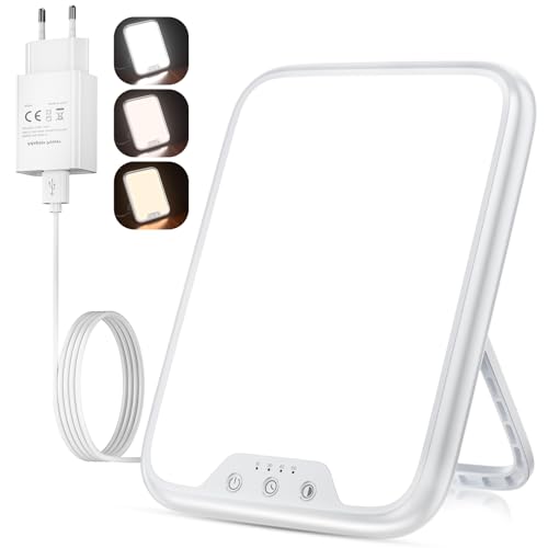 Tageslichtlampe, 10000 Lux Lichttherapielampe mit 3 Farbtemperaturen, Stufenlosem Dimmen, 4 Timer, Tageslichtleuchte Flimmer- und UV-freie LED-Technologie für Haushalte und Büro Tageslichtlampe, 10000 Lux Lichttherapielampe mit 3 Farbtemperaturen, Stufenlosem Dimmen, 4 Timer, Tageslichtleuchte Flimmer- und UV-freie LED-Technologie für Haushalte und Büro von GLINTRA