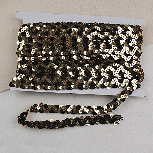 GLITZFAS 12m*1.5cm Glänzendes Paillettenband Glitter Paillettenband Ordnungsrolle Pailletten für DIY Kunsthandwerk, Scrapbooking, Home Dekore, Kleiderherstellung (Gold schwarz) von GLITZFAS