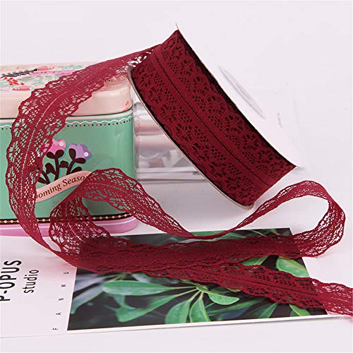 GLITZFAS 3CM X 22M Spitzenband Vintage, Geschenkband Spitze, tischdeko Hochzeit, Handwerk Bordüre, geschenkband bordüre für Geschenkverpackung Geburtstag (Rotwein) von GLITZFAS