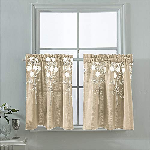 GLITZFAS Kurzgardine 2er Set Stickerei Scheibengardine Küchen Vorhang Blickdicht für Küche Kleine Fenster (Gold,74 x 61 cm) von GLITZFAS