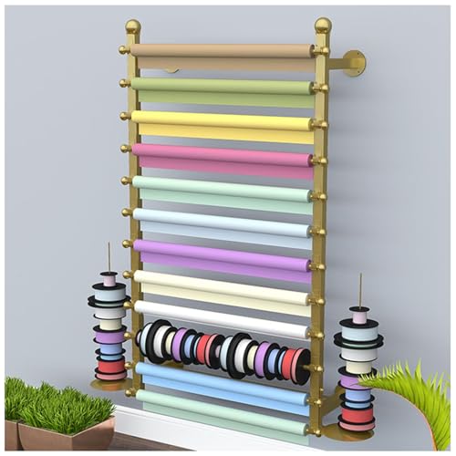 GLJTUO Mehrzweck-Wandregal Aus Metall Für Bänder, Schals, Krawatten, Geschenkpapier, Handtücher. Ideal Für Einzelhandelsgeschäfte, Bastelräume, Floristen Und Schlafzimmer.,Gold-70×120cm von GLJTUO