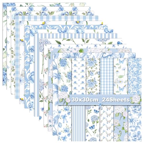GLKTOPO Doppelseitiger Aquarell-Blumen-Karton, 30,5 x 30,5 cm, 24 Blatt Frühlingsrosa/Blaue Rose, Scrapbook-Papier, hochwertig bedruckt, dekorativ für Bastelkarten, Kunstjournaling, Scrapbooking GLKTOPO Doppelseitiger Aquarell-Blumen-Karton, 30,5 x 30,5 cm, 24 Blatt Frühlingsrosa/Blaue Rose, Scrapbook-Papier, hochwertig bedruckt, dekorativ für Bastelkarten, Kunstjournaling, Scrapbooking von GLKTOPO