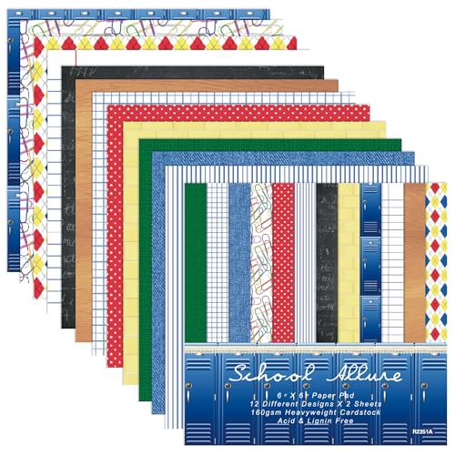 GLKTOPO Einseitiges Scrapbooking-Zubehör zum Thema "Back to School", 15,2 cm, 24 Blatt, für DIY-Album, Material, Lehrertag, Hintergrund, Junk-Tagebuch, Dekoration, Basteln, Kartenherstellung (A-Stil) GLKTOPO Einseitiges Scrapbooking-Zubehör zum Thema "Back to School", 15,2 cm, 24 Blatt, für DIY-Album, Material, Lehrertag, Hintergrund, Junk-Tagebuch, Dekoration, Basteln, Kartenherstellung (A-Stil) von GLKTOPO