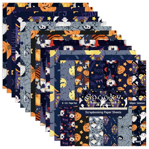 GLKTOPO Halloween-Scrapbook-Papier, 15,2 x 15,2 cm, einseitig, Kürbis, Spinne, Geist, Fledermaus, Musterpapier für Kartenherstellung, Fotoalbum, Party-Dekoration, Bastelbedarf, 12 Designs (Stil 4) von GLKTOPO