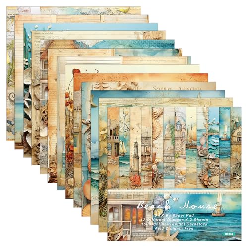 GLKTOPO Scrapbook-Papier mit Ozean-Motiv, einseitig, blaues Muster, Premium-Spezialpapier, dekorativ, für Bastelarbeiten, Scrapbooking, Hintergrund, Kunst, Handwerk, 24 Blatt (A-Stil) von GLKTOPO