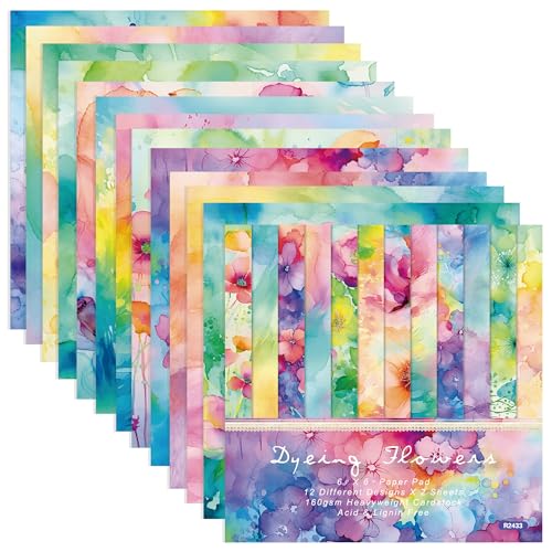 GLKTOPO Scrapbooking-Zubehör, 24 Blatt, rosa Aquarellmalerei, Rosenmuster, 15,2 x 15,2 cm, Karton, Decoupage-Papierblock, einseitige Seiten, dekoratives Basteln, Fotoalbum, Dekoration, DIY (C-Stil) von GLKTOPO