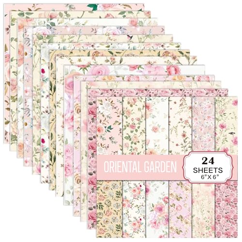 GLKTOPO Scrapbooking-Zubehör, 24 Blatt, rosa Aquarellmalerei, Rosenmuster, 15,2 x 15,2 cm, Karton, Decoupage-Papierblock, einseitige Seiten, dekoratives Basteln, Fotoalbum, Dekoration, DIY (D-Stil) von GLKTOPO