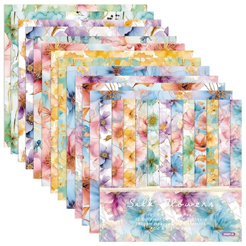 GLKTOPO Vintage Floral Scrapbook Paper Pad 24 Sheets Pink Flowers Patterned Cardstock 6 Inches Single Sided Decorative Craft Paper for Card Making Photo Album Journal DIY Craft (20001A) von GLKTOPO