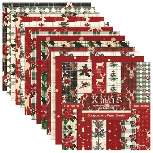 GLKTOPO Weihnachts-Scrapbook Papier, 24 Blatt Vintage Weihnachtsbaum Schneeflocken Blume Stick Dekorative Bastelpapier Pad, 15,2 cm einseitiges Muster für DIY Fotoalbum Kartenherstellung Supplies GLKTOPO Weihnachts-Scrapbook Papier, 24 Blatt Vintage Weihnachtsbaum Schneeflocken Blume Stick Dekorative Bastelpapier Pad, 15,2 cm einseitiges Muster für DIY Fotoalbum Kartenherstellung Supplies von GLKTOPO