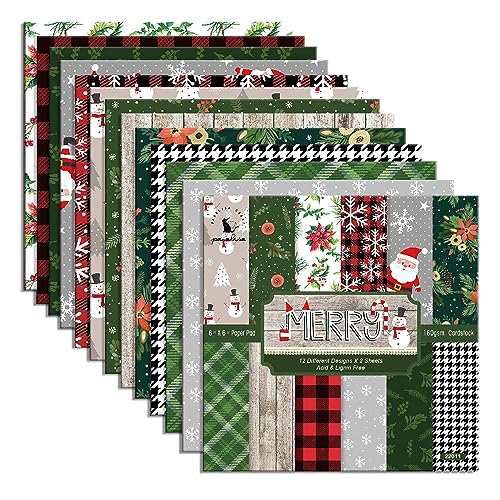 GLKTOPO Weihnachtsmuster-Scrapbook-Papier, 15,2 cm Kartenproduktionsbedarf, 24 Blatt, einseitig, säurefrei, Grußkarte, handgemachtes Geschenk, Journaling-Bastelsets (C-Stil) von GLKTOPO