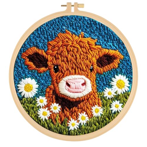 GLLBTPT Punch Needle Kit für Erwachsene Anfänger - Cartoon Highland Cow mit Gänseblümchen Blume DIY Stickerei Set, inklusive bedrucktem Tuch, Baumwollfadenset, Stanznadel, Rahmen & Anleitung (Kuhgelb) GLLBTPT Punch Needle Kit für Erwachsene Anfänger - Cartoon Highland Cow mit Gänseblümchen Blume DIY Stickerei Set, inklusive bedrucktem Tuch, Baumwollfadenset, Stanznadel, Rahmen & Anleitung (Kuhgelb) von GLLBTPT