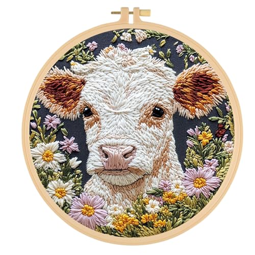 GLLBTPT Stickset für Erwachsene Anfänger - Cartoon Kuh mit Gänseblümchen Blume DIY Stickset, inklusive bedrucktem Tuch, Baumwollfaden Pack, Rahmen & Anleitung GLLBTPT Stickset für Erwachsene Anfänger - Cartoon Kuh mit Gänseblümchen Blume DIY Stickset, inklusive bedrucktem Tuch, Baumwollfaden Pack, Rahmen & Anleitung von GLLBTPT
