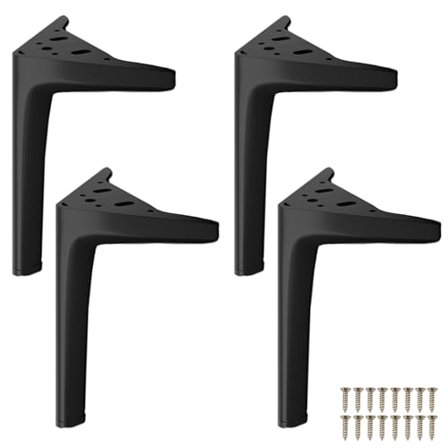 GLMGBP 4er-Pack Möbelbeine aus Metall, 10 cm, schwarzer Kohlenstoffstahl, Ersatzfüße für Sofa, Tisch, Schrank, DIY, Nachttisch, Bett, Stuhl, mit Schrauben, langlebige Unterstützung für die Innenein von GLMGBP