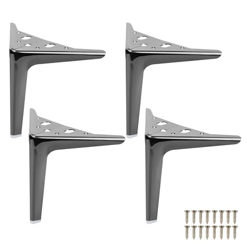 GLMGBP 4er-Pack Möbelbeine aus Metall, 20 cm, schwarz glänzend, aus Karbonstahl, Ersatzfüße für Sofa, Tisch, Schrank, Nachttisch, DIY-Projekte mit Schrauben, langlebige Stützbeine von GLMGBP