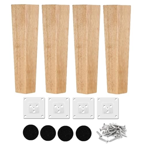 GLMGBP Möbelbeine aus Massivholz, 4 Stück, quadratische Sofa- und Tischfüße, höhenverstellbar, 8 cm, 10 cm, 20 cm, 25 cm, 30 cm, für Nachttische, Kommoden, Stühle (25 cm) von GLMGBP