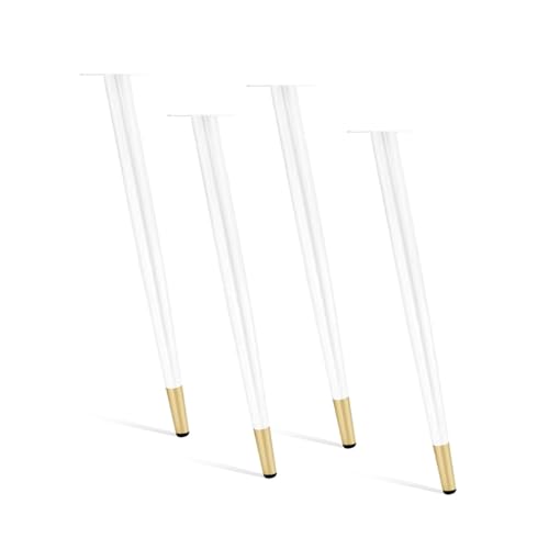 GLMGBP Set mit 4 verstellbaren Möbelbeinen aus Metall, industrielles Kegeldesign, für Esstische, Couchtische, Bänke, Stühle und Kommoden, Weiß-/Gold-Finish, mit mitgelieferten Protektoren von GLMGBP