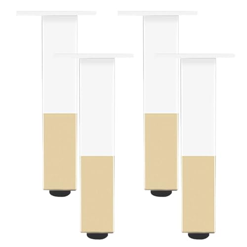 GLMGBP Verstellbare Möbelbeine in Weiß und Gold, 4er-Pack, quadratisch, Aluminiumlegierung, eloxierte Oberfläche, Höhe: 660 cm, perfekt für Couchtische, Sofafüße, 18 cm von GLMGBP