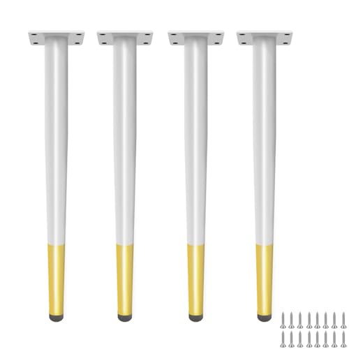 Verstellbare Möbelbeine, 4er-Pack, kegelförmige Metallfüße für Sofa, Schrank, Couchtisch, TV-Ständer, Bett, Nachttisch, inkl. Schrauben (Weiß & Gold, 75 cm) von GLMGBP