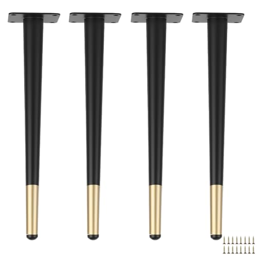 Verstellbare Möbelbeine, 4er-Pack, konische Sofa-Stützfüße aus Metall für Couchtisch, TV-Ständer, Bett, Nachttisch, Schwarz und Gold, 60 cm, mit Schrauben von GLMGBP