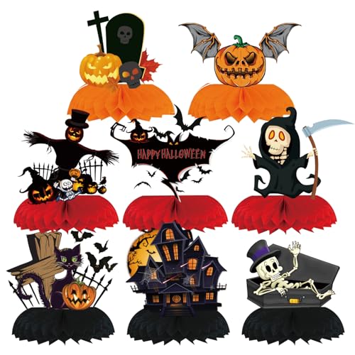9 x Halloween-Waben-Mittelstücke für Tische, Halloween, 3D-Tischdekoration, Kürbis/Geist/Katze/Totenkopf für Geburtstagsparty von GLNystegal