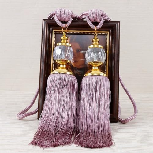 2 x luxuriöser handgefertigter Vorhang-Raffhalter, Seilquaste, Kugel, Vorhang-Raffhalter, Heimdekoration, Wohnzimmer, Schlafzimmer, Dekoration (lila) von GLOBALHUT