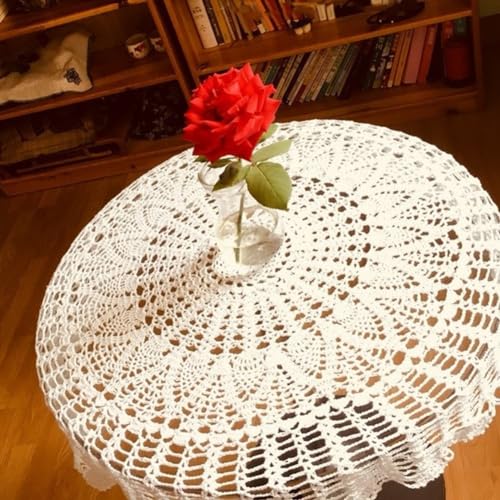 GLOBALHUT Handgehäkelte, runde Tischdecke, weiße Baumwollspitze, Vintage-Tischdecke, runde Spitze, Tischdecke für Hochzeitsfeier (Beige 75–80 cm) von GLOBALHUT