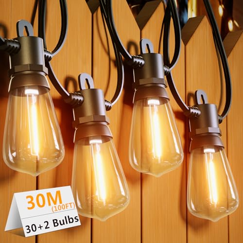 GLOBELIT 30M LED Lichterkette Außen, Outdoor Lichterkette Strom mit 30+2 ST38 Lichterkette Glühbirnen Außen IP65 Wetterfest,100FT Lichterkette Außen 2700K Warmweiß für Patio Hochzeit Veranda von GLOBELIT