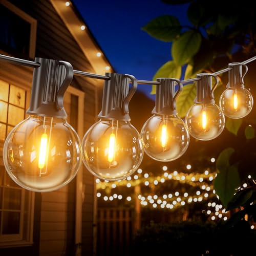 GLOBELIT LED Lichterkette Außen,30M Garten Lichterkette Außen Strom mit 50+2 Warmweiße G40 Glühbirnen Lichterkette,IP45 Wasserdichte Lichterkette für Terrasse, Hinterhof, Hochzeit, Party von GLOBELIT