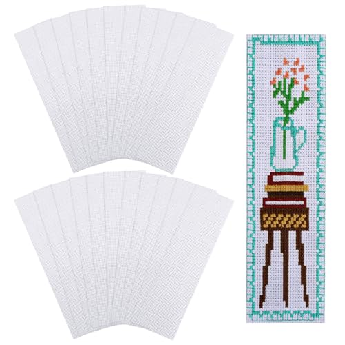 GLOBELAND 22 Stück Blanko Kreuzstich Lesezeichen 14CT 7.87"X2.36" Baumwoll Kreuzstickerei Lesezeichen Aida Stoff Kreuzstich Einfacher Kreuzstich Stoff Für Kunsthandwerk DIY Handwerk Nähprojekte Leser von GLOBLELAND