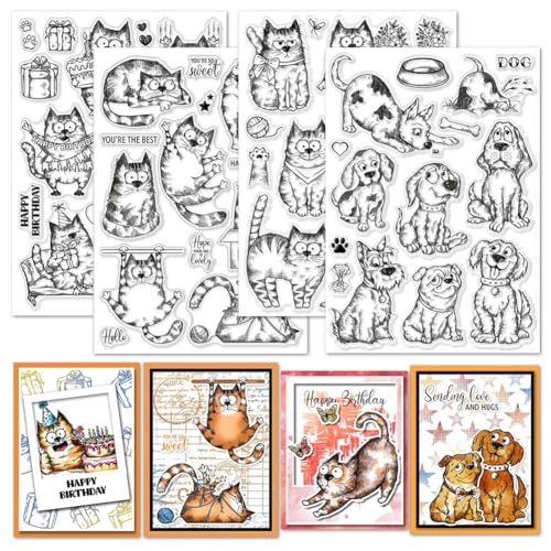 GLOBLELAND 1 Blatt Cartoon Katze Hund Clear Stempel Für Kartenherstellung Geburtstag Katze Silikon Clear Stempel Siegel Lustige Katze Hund Transparente Stempel Für DIY Scrapbooking Journale von GLOBLELAND