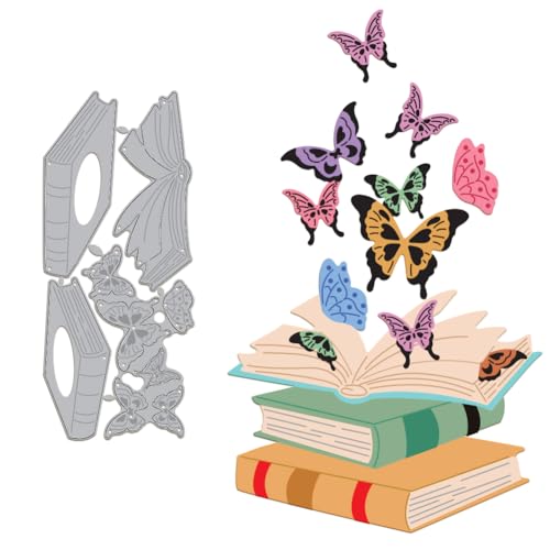 GLOBLELAND 1 Set Buch-Schmetterlings-Stanzformen Für Die Kartenherstellung, Metallbücher Und Schmetterlings-Stanzformen, Prägeschablonen, Stanzschablonen, Vorlage Für Scrapbooking, Papierdekoration von GLOBLELAND