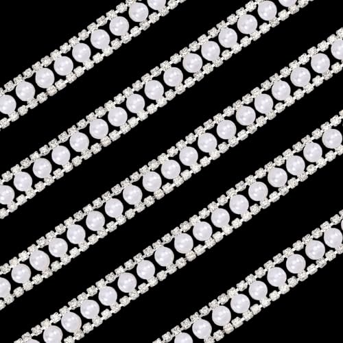 GLOBLELAND 1 Yard 1,15 cm breite Strassverzierung Applikation Diamant eingelegte Perlenkette Band Perlen Kristall Kette Spitze zum Nähen Handwerk Hochzeitskleid Kleidung Zubehör DIY Dekoration von GLOBLELAND