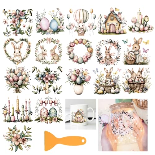 GLOBLELAND 18 Stück Osterhasen Eier Zum Aufreiben 3.9x3.6(1) cm Bunte Kaninchengirlande Schleife Aufkleber Für Zuhause Blumenbecher Aufkleber Für Möbel Vasen Glas Kunsthandwerk Dekorationen von GLOBLELAND