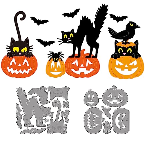 GLOBLELAND 2 Set 14 Stück Happy Halloween Stanzformen Für DIY Scrapbooking Metall Halloween Katze Kürbis Stanzungen Prägeschablonen Vorlage Für Die Papierkartenherstellung Dekoration von GLOBLELAND