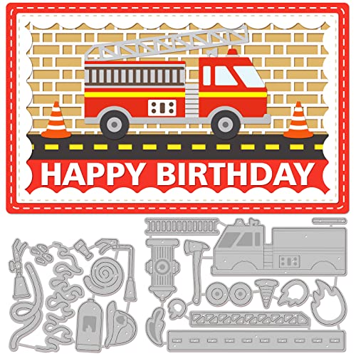 GLOBLELAND 2 Set Feuerwehrauto Stanzformen für die Herstellung von Kartendekoration Text Auto Geburtstage Stanzformen Schablonen für Scrapbooking Fotoalbum dekorativ von GLOBLELAND