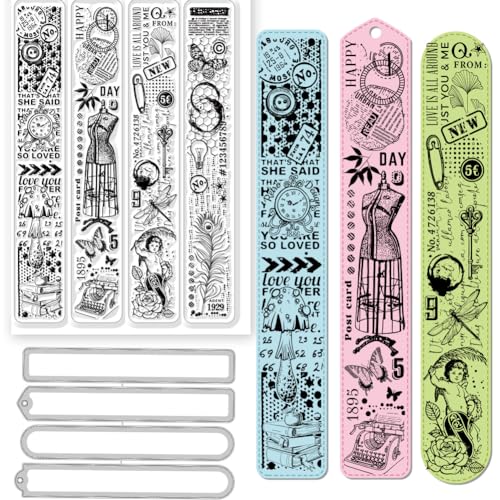 GLOBLELAND 2 Stück Retro Stempel Und Stanzformen Set, Vintage Hintergrundstreifen, Transparente Stempel Und Stanzformen Set Für DIY Scrapbooking, Fotoalbum, Dekorative Karten, 6.3x4.3inch von GLOBLELAND