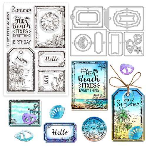GLOBLELAND 2 Stück Sommer Strand Etikett, Transparente Stempel Und Stanzformen, Silikon Stempel, Karten Und Metall Stanzungen Für Die Kartengestaltung Und DIY Prägungen, Scrapbooking GLOBLELAND 2 Stück Sommer Strand Etikett, Transparente Stempel Und Stanzformen, Silikon Stempel, Karten Und Metall Stanzungen Für Die Kartengestaltung Und DIY Prägungen, Scrapbooking von GLOBLELAND