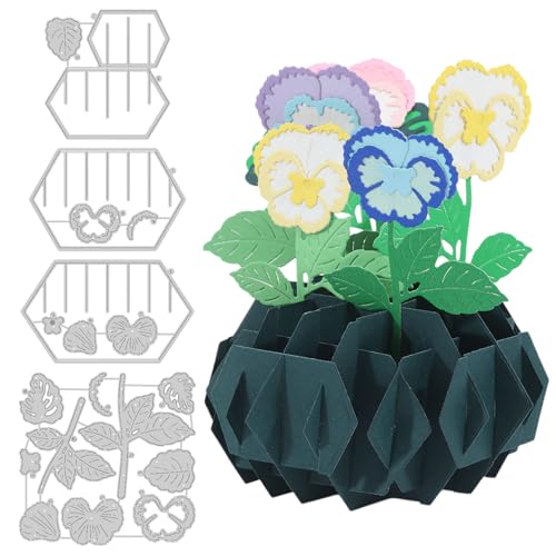 GLOBLELAND 20pcs 3D Stiefmütterchen und Vase Stanzformen Blume Prägeschablone Vorlage Carbon Stahl Handwerk Stanzen für Kartenherstellung Scrapbooking Fotoalbum Valentinstag Dekoration von GLOBLELAND