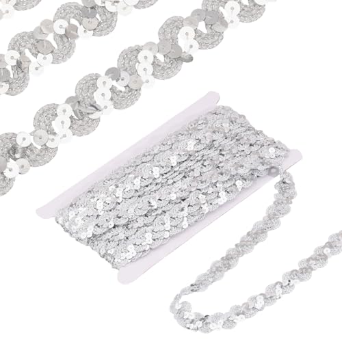 GLOBLELAND 24 Yards Silber Weihnachten Sequins Beaded Lace Trim 19mm Sequins Wavy Fringe Trim Lace Band Pailletten Band Streifen für Hochzeit Braut Kostüm Schmuck Handwerk Nähen von GLOBLELAND