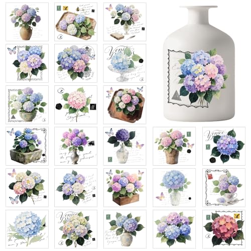 GLOBLELAND 25 Blatt Vintage Hortensien Bunte Einmachglas Aufkleber Blumen Kunststoff Aufkleber Selbstklebender Laternenglas Aufkleber Für Fenster Lampe Glas Tasse Vase Kunst Heimdekoration von GLOBLELAND