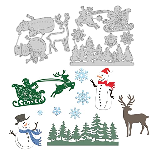 GLOBLELAND 2er-Set Weihnachts-Stanzformen zur Herstellung von Kartendekorationen Weihnachtsschlitten Schneeflocken Schneemann Elch Kiefer Winter Schneeflocken Stanzformen Schablonen für Scrapbooking von GLOBLELAND