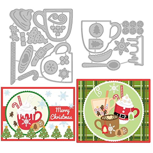 GLOBLELAND 2er-Set Weihnachtskaffee-Stanzformen zur Herstellung von Kartendekorationen, Weihnachtsbaum, Schneeflocken, Lebkuchenmännern, Zucker-Stanzformen, Schablonen für Scrapbooking, Fotoalbum von GLOBLELAND