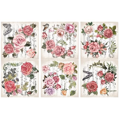 GLOBLELAND 3 Stück Rosen-Blumen- Und Musik-Hintergrund-Abziehbilder Zum Aufreiben Für Möbel Und Kunsthandwerk, 6x12,(1) cm Große Möbel-Transfer-Aufkleber, Selbst Neu Gestaltende Dekor-Transfe von GLOBLELAND
