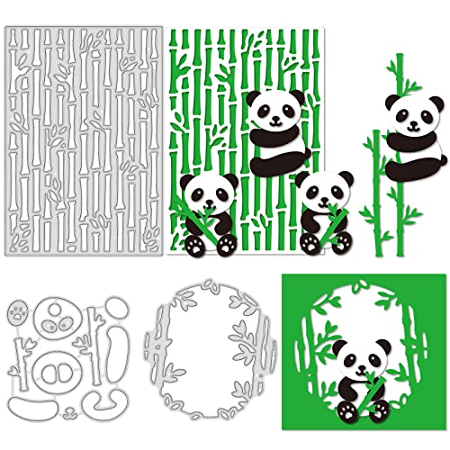 GLOBLELAND 3 Stück Stanzschablonen Panda Metall Schneiden Schablonen Bambus und Panda Stanzformen für Kartenherstellung und DIY Scrapbooking Dekor von GLOBLELAND