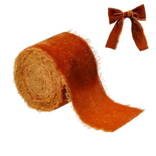 GLOBLELAND 3 Yards 2 Zoll Braunes Samtband Handgerissen Kastanienbraune Seide Ausgefranster Rand Für Brautsträuße Einladungen Geschenkkörbe Geschenkverpackungen Weihnachtsbaum Heimdekoration Kranz von GLOBLELAND