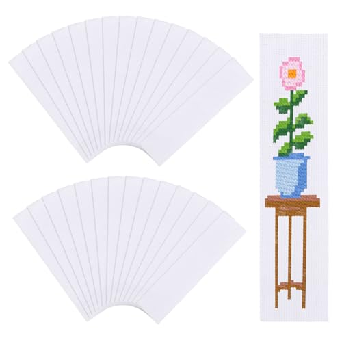GLOBLELAND 30 Stück Weiße Leere Kreuzstich Lesezeichen 180x60mm /7.1x2.4 Zoll Baumwollspitzenrand Kreuzstickerei Lesezeichen Einfache Leere Stichetiketten Kits Für Heimwerker Basteln Nähen Für Leser von GLOBLELAND