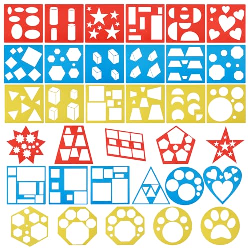 GLOBLELAND 34-teiliges buntes einfaches, geometrisches Malschablonen-Set für Erwachsene, Kunstform, Zeichnen, Schablonen für Bastelarbeiten GLOBLELAND 34-teiliges buntes einfaches, geometrisches Malschablonen-Set für Erwachsene, Kunstform, Zeichnen, Schablonen für Bastelarbeiten von GLOBLELAND